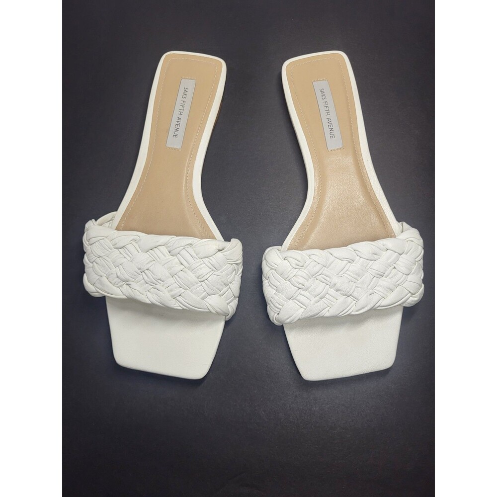 Saks Fifth Avenue White Woven Leather Mules/Sandals. Size 8
